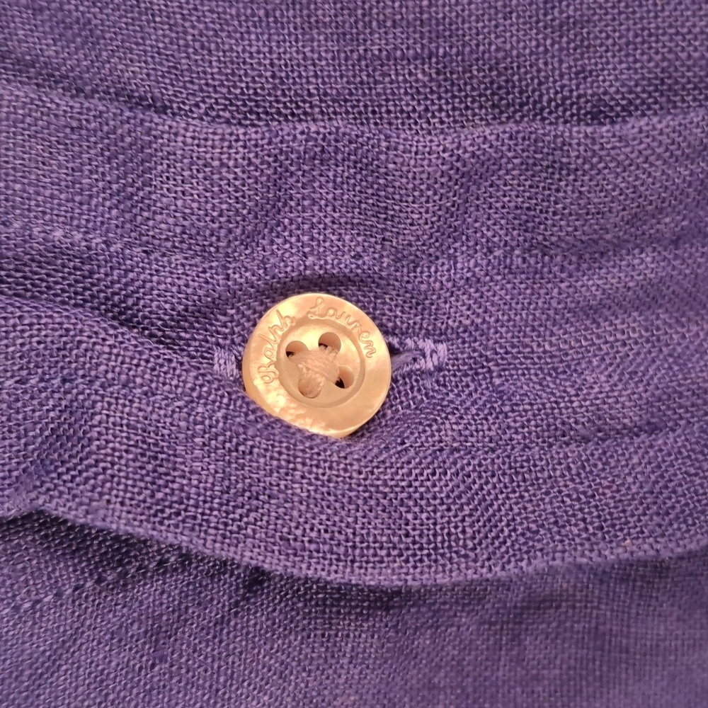 RALPH LAUREN PURPLE LABEL Italy Dark Blue Weave LINEN Sz 17 Mens Dress Shirt - Picture 4 of 6